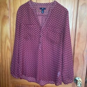 Sheer maroon long sleeve shirt!  Great for those cold offices!